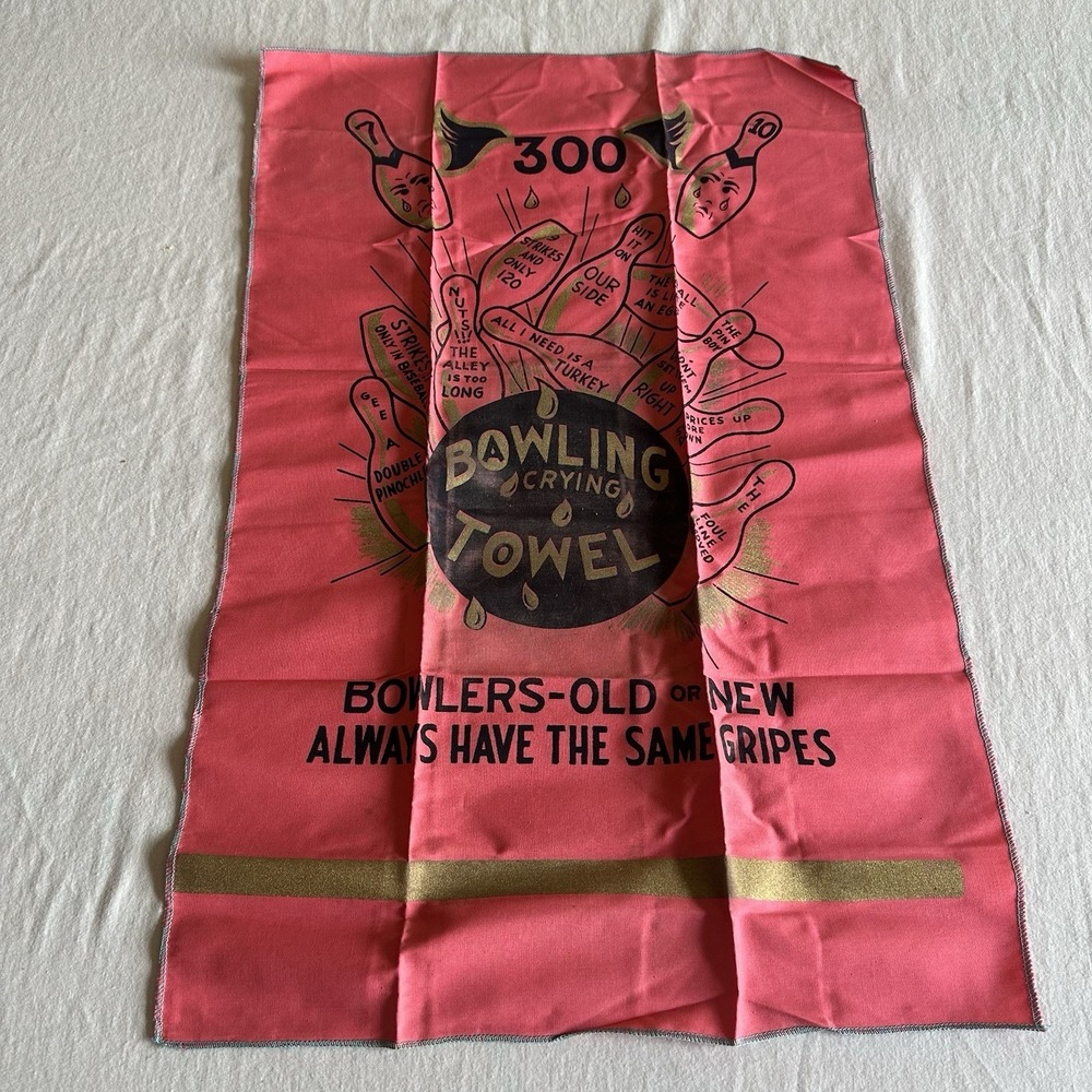 Vintage Bowling Crying Towel Pink Novelty Gag Gift Sports Memorabilia 17x25 NEW